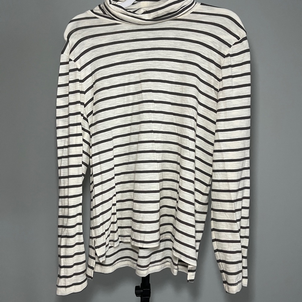 Madewell Cream and Gray Striped Turtleneck